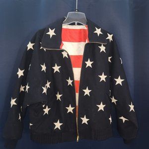 Vtg Reversible USA American Flag Zip Up Jacket Bomber Jacket Kim Baker Design